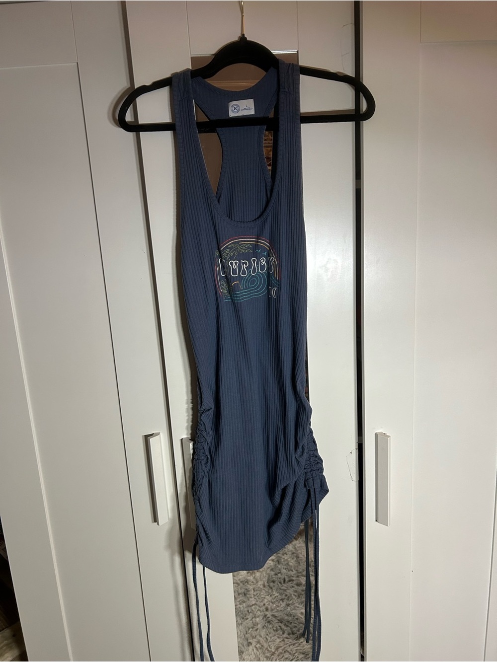 Blue Ribbed Racerback Tank Mini Dress
